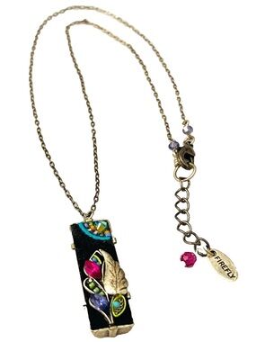 FIREFLY Mosaic Swarovski Crystal RECTANGLE LEAF Colorful Pendant Necklace 16-17"